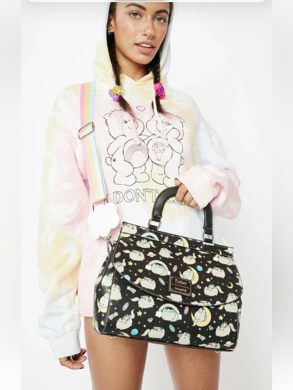 Loungefly X Pusheen Rainbow Unicorn Crossbody Handbag Purse Black